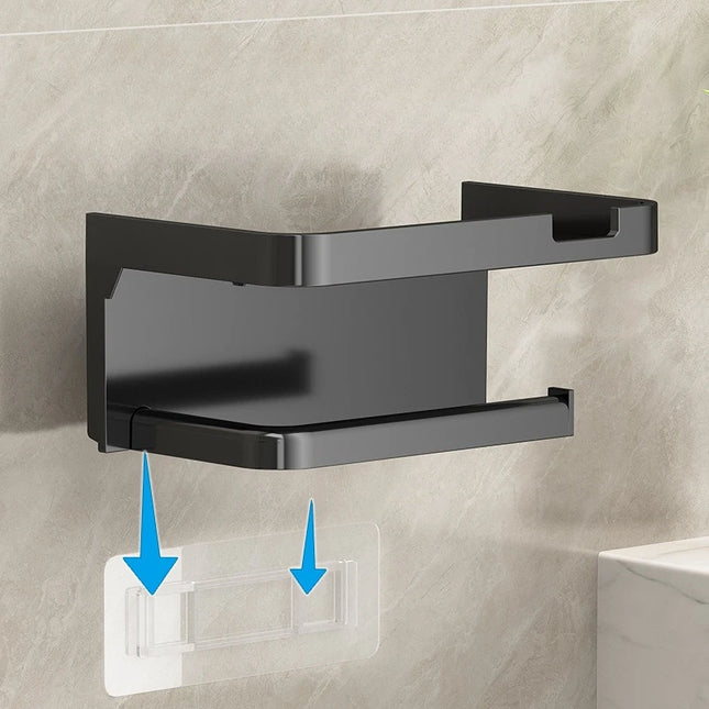 Wall Mounted No Drilling Bathroom Tissue Holder Toilet Paper Storage Box with Shelf for Phone Home Bathroom Roll Organizer Rack by zapcart
