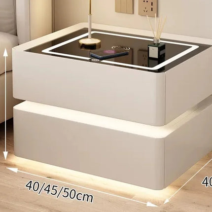 Modern Style Solid Wood Bedside Table with Wireless Charging Smart 2 Drawers Bedroom Nightstands with Lock 40cm by zapcart