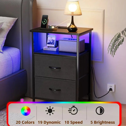 Bedside Table with Charging Station, Small Bedside Table for Bedroom, Nightstand with USB Ports amp Outlets, Bed Side Cabinet f by zapcart
