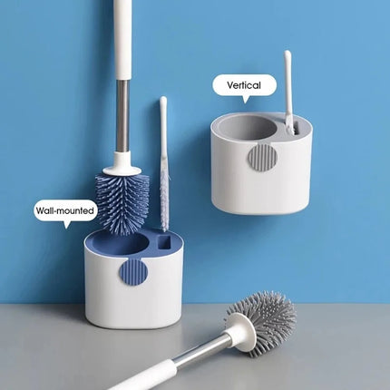 Toilet Brush Silicone Toilet Brush With Toilet Brush Holder Wall-mounted Long Hand Cleaning Brush WC Bathroom Accessories Set by zapcart