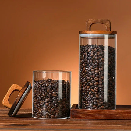 Clear Glass Storage Jar With Bamboo Lid Airtight Canister For Tea Coffee Sugar by zapcart