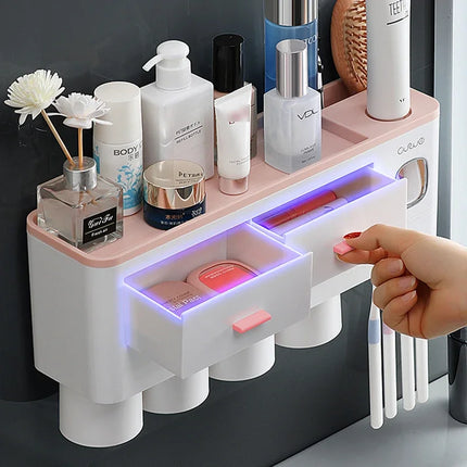 Magnetic Adsorption Inverted Toothbrush Holder Automatic Toothpaste Dispenser With Cup Toothpaste Bathroom Accessories Set by zapcart