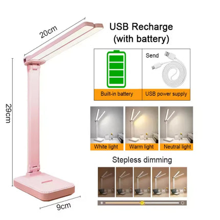 LED Desk Lamp 3 Levels Dimmable Touch Night Light USB Rechargeable Eye Protection Foldable Table Lamp For Bedroom Bedside Desk by zapcart