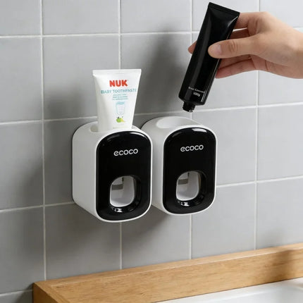 Wall Mounted Bathroom Automatic Toothpaste Dispenser Punch-Free No Nail Squeezer Toothbrush Oral Care Product Storage Tool by zapcart