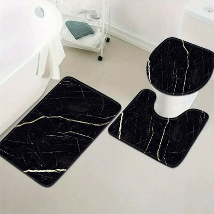 Golden Crack Luxury Black Marble Bathroom Set - Soft Non Slip Contour Mat, Toilet Lid, and Bath Mat for Elegant Home Decor by zapcart