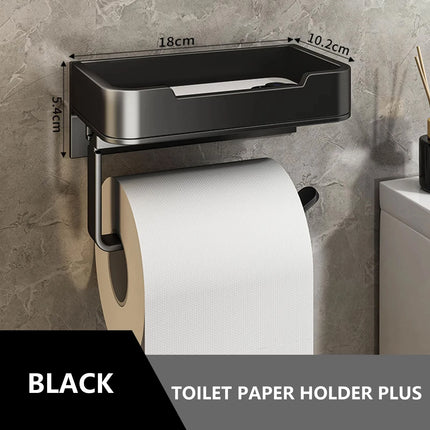 Toilet Paper Holder Space Aluminum Wall Mounted Black Toilet Paper Roll Holder Bathroom Accessories Hardware Decor Storage Shelf by zapcart