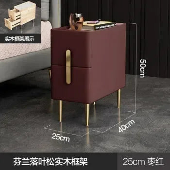 Nordic Style Bedroom Bedside Table Modern Mini Narrow Rock Surface Nightstand Self-Contained 2 Drawers Wooden Tables by zapcart