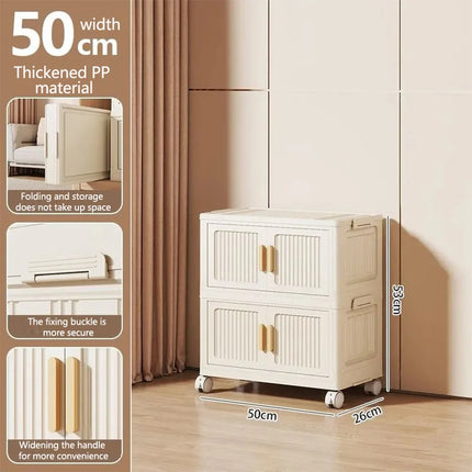 Foldable Child's Wardrobe Large Capacity Non-Install Double Door Storage Cabinet Simple Design with Wheels Organizer Cabinet by zapcart