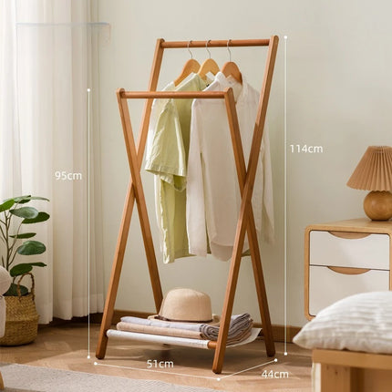 Foldable wooden clothes hanger, bedroom clothes hanger, thick hanging pole, cotton and linen storage bag, simple decorative rack by zapcart