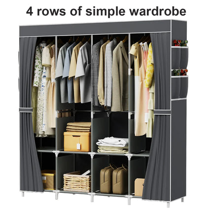 Large Fabric Canvas Wardrobe With Hanging Rail Shelving Clothes Storage Cupboard 4Row by zapcart
