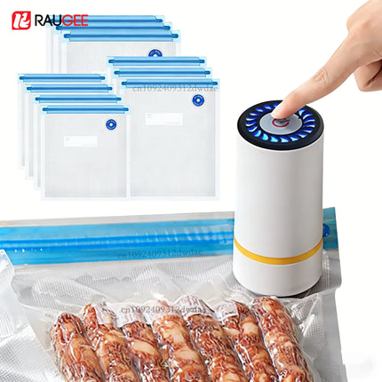 Mini Air Pump Food Vacuum Sealer Pump USB Rechargeable Food Sealer Pump & Vacuum Sealer Bags BPA Free Food Storage Zipper Bags by zapcart