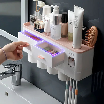 Magnetic Adsorption Inverted Toothbrush Holder Automatic Toothpaste Dispenser With Cup Toothpaste Bathroom Accessories Set by zapcart