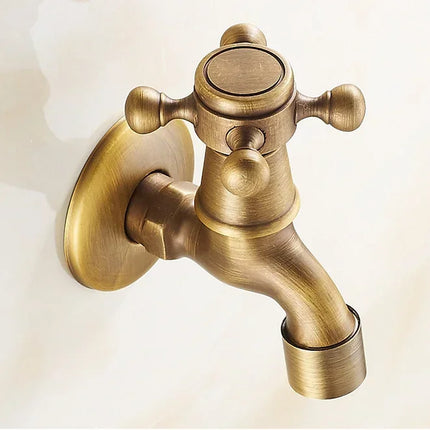 Carved Wall Mount Bibcock Brass Retro Tap Decorative Outdoor Garden Taps Washing Machine Mop Luxury Antique WC Faucet by zapcart