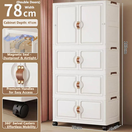 Foldable Child's Wardrobe Large Capacity Non-Install Double Door Storage Cabinet Simple Design with Wheels Organizer Cabinet by zapcart