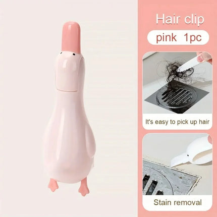 2-in-1 Hair Clip and Cleaning Clip with Duck Shape Design，Multi-functional Garbage Clip Wall-mounted for Bathroom and Kitchen by zapcart