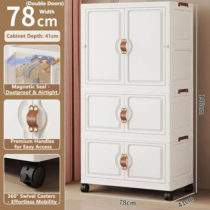 Foldable Child's Wardrobe Large Capacity Non-Install Double Door Storage Cabinet Simple Design with Wheels Organizer Cabinet by zapcart