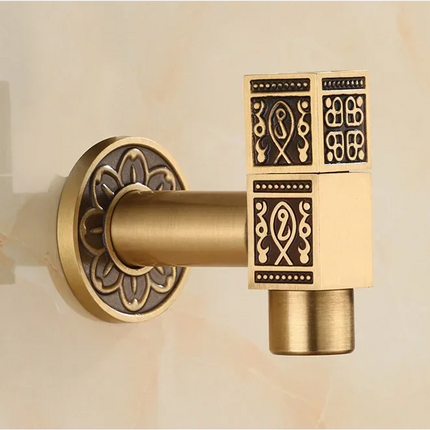 Carved Wall Mount Bibcock Brass Retro Tap Decorative Outdoor Garden Taps Washing Machine Mop Luxury Antique WC Faucet by zapcart