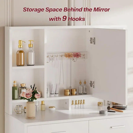 Dressing Table with LED Light,Vanity Desk with Mirror,Adjustable Brightness,Makeup Desk with Jewellery Storage and Open Shelves by zapcart