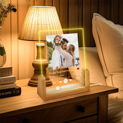 Custom Spotify Photo Frame Personalized Song Picture Acrylic Plaque with LED Night Light Customized Gift for Her Couple by zapcart