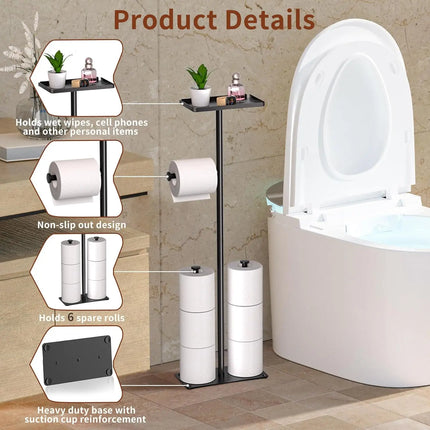 Toilet Tissue Roll Paper Holder Free Standing For Bathroom With storage Tray by zapcart