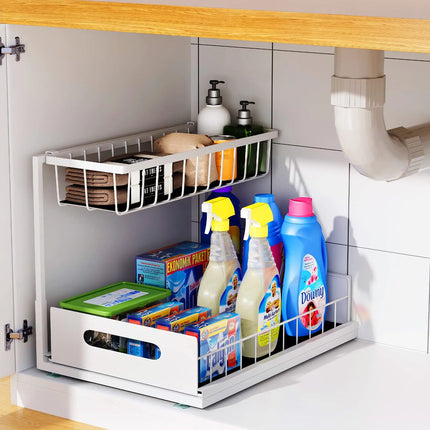 Under Sink 2 Tier Sliding Cabinet Basket Organizer Drawer Pull Out Cabinet Multi-Purpose Sink Organizer for Bathroom Kitchen by zapcart