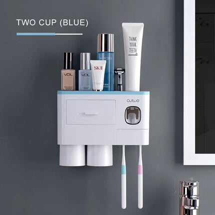 Magnetic Adsorption Inverted Toothbrush Holder Automatic Toothpaste Dispenser With Cup Toothpaste Bathroom Accessories Set by zapcart