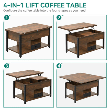 YITAHOME Lift Top 4-in-1 Coffee Table - Dining Table Convertible with Storage Drawers for Living Room by zapcart