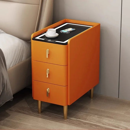 Nordic Style Intelligent Solid Wood Bedside Table Faux Leather 3 Drawers Nightstands with Wireless Charging Side Storage Cabinet by zapcart