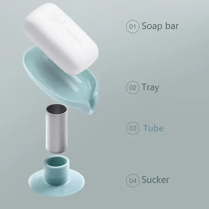 otus leaf Shape Soap Box Bathroom Accessories Tray Creative Sucker Water-free Storage Box by zapcart