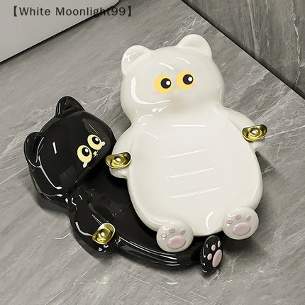 1pc Cute Cat Soap Dish, Creative Home Bathroom Soap Draining And Storage Tray, Lucky Cat Soap Box Bathroom Accessory. by zapcart