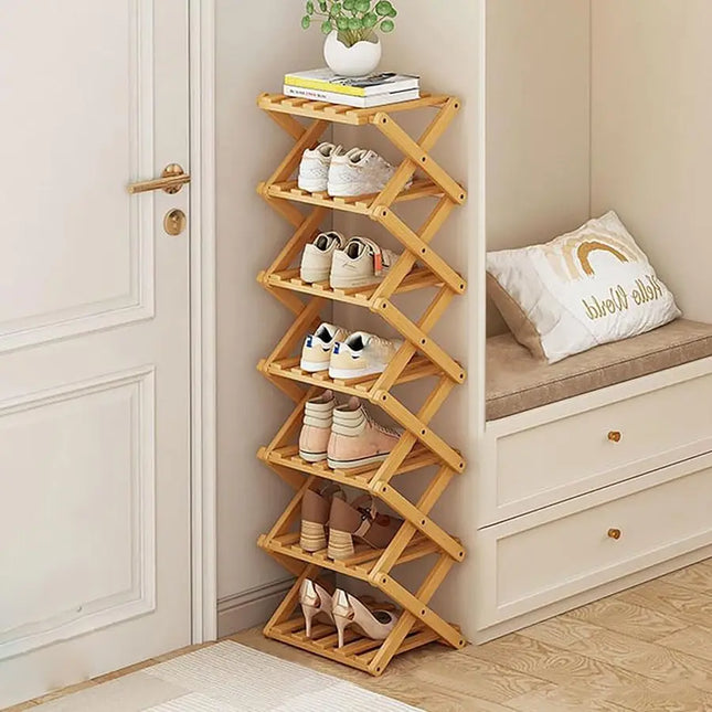 Narrow Shoe Rack, 7 Tier Portable Folding Shoe Storage Rack, Without Installation Free Standing Shoe Rack for Corridors, Bedroo by zapcart