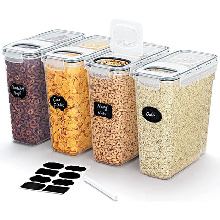 4L Cereal Storage Containers with Lids 1/2/4pcs Airtight Food Moistureproof Tank with Label Stickers Kitchen Organization Box by zapcart