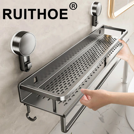 Suction Cup Bathroom Rack Bathroom Shelf Toilet Space Aluminum No Drill Hanging Rack Bathroom Organizer Hang On the Wall by zapcart