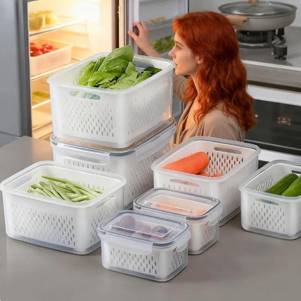 17 Piece Food Storage Containers for Kitchen Organization Includes 7 Lids 7 Boxes 3 Drain Baskets Ideal for Fruits Vegetables by zapcart