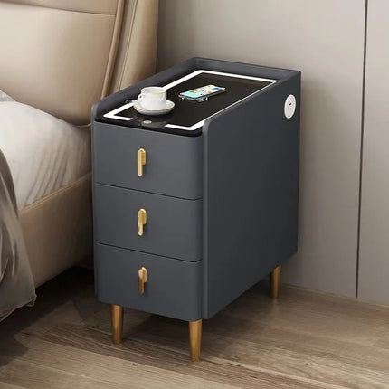 Nordic Style Intelligent Solid Wood Bedside Table Faux Leather 3 Drawers Nightstands with Wireless Charging Side Storage Cabinet by zapcart