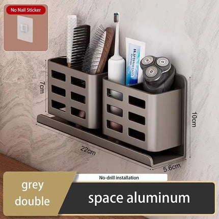 Bathroom Toothbrush And Toothpaste Storage Rack Washroom Wall-mounted Punch-free Washbasin Cosmetics Razor Comb Shelf by zapcart