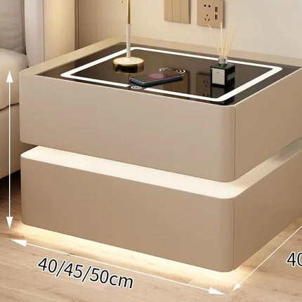 Modern Style Solid Wood Bedside Table with Wireless Charging Smart 2 Drawers Bedroom Nightstands with Lock 40cm by zapcart