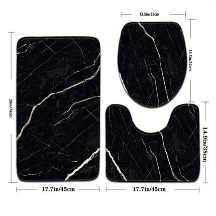 Golden Crack Luxury Black Marble Bathroom Set - Soft Non Slip Contour Mat, Toilet Lid, and Bath Mat for Elegant Home Decor by zapcart