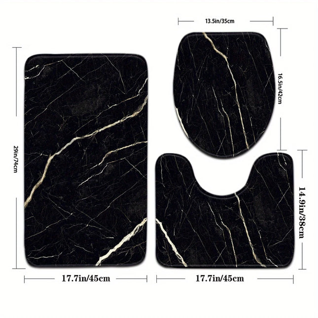 Golden Crack Luxury Black Marble Bathroom Set - Soft Non Slip Contour Mat, Toilet Lid, and Bath Mat for Elegant Home Decor by zapcart