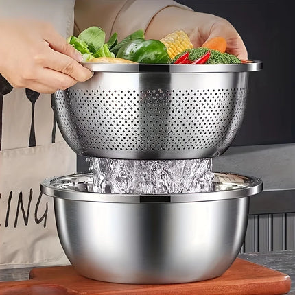 2pcs Stainless Steel Colander Set - Vegetable Fruit Pasta Strainer, Large Heavy Duty Filter Bowl by zapcart