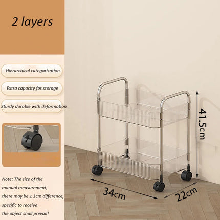 Light Luxury Storage Rack Trolley 2/3/4 Layers Transparent Acrylic Rolling Cart With Removable Hanging Baskets Snacks Bookshelf by zapcart