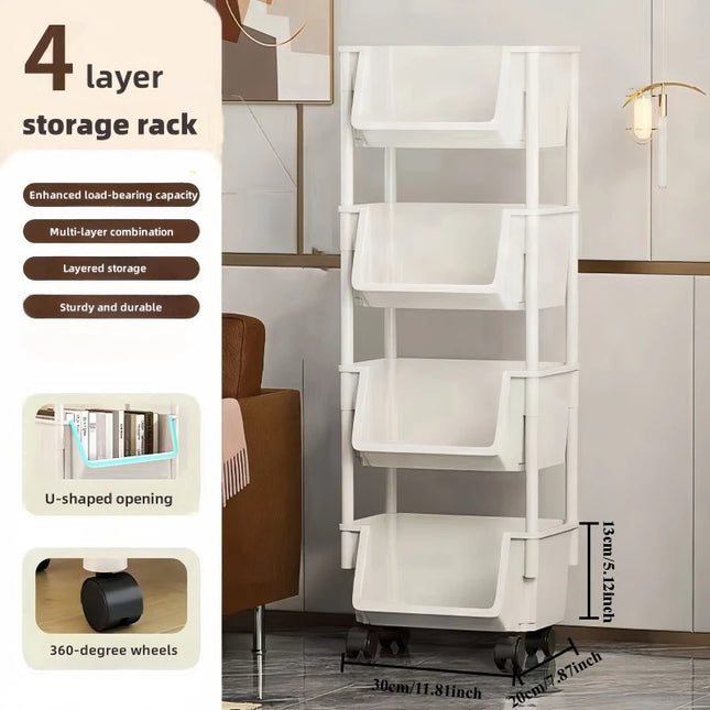 5-tier Storage Rack Storage Cart Bookshelf - Mobile Storage Rack with Wheels for Living Room Bedroom Dormitory Book Storage Rack by zapcart