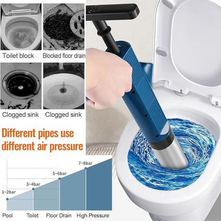 Powerful Toilet Plunger Stainless Steel Pipe Dredger Unblocker Pneumatic High-pressure Dredging Air Drain Blaster Tool Set by zapcart