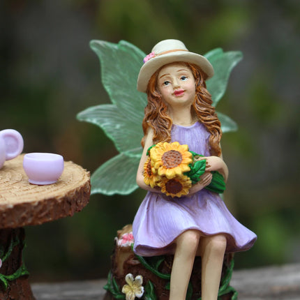 1 Set Summer Tea Party Vacation Flower Fairy, Interesting Scene Simulation Micro Landscape Decoration Statue, Outdoor Fairy Gard by zapcart