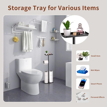 Toilet Tissue Roll Paper Holder Free Standing For Bathroom With storage Tray by zapcart