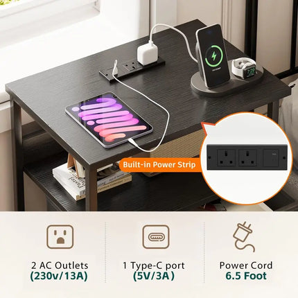 Bedside Table with Charging Station, Small Bedside Table for Bedroom, Nightstand with USB Ports amp Outlets, Bed Side Cabinet f by zapcart