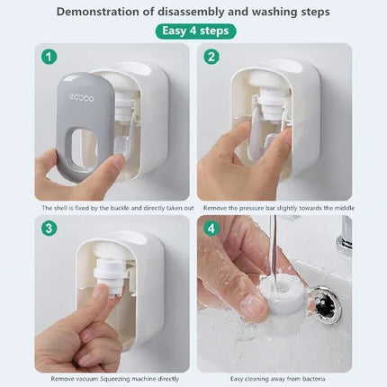 Wall Mounted Bathroom Automatic Toothpaste Dispenser Punch-Free No Nail Squeezer Toothbrush Oral Care Product Storage Tool by zapcart