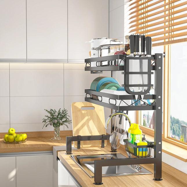 1PC Over-the-Sink Dish Drying Rack with Utensil Holder Sponge Holder And Hooks Kitchen Storage Organizer, Kitchen Storage by zapcart