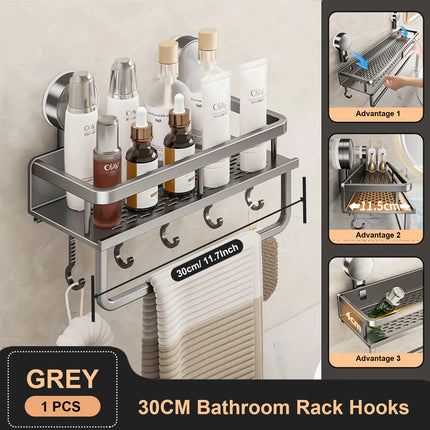 Suction Cup Bathroom Rack Bathroom Shelf Toilet Space Aluminum No Drill Hanging Rack Bathroom Organizer Hang On the Wall by zapcart