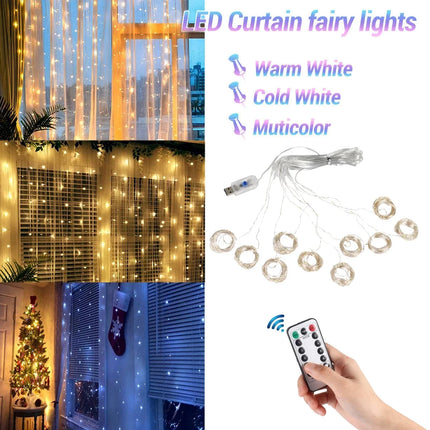 FENGRISE LED Curtain Garland Lights With Remote USB Wedding by zapcart